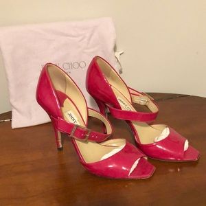 Jimmy Choo Patent peep toe Mary Janes. Size 37.